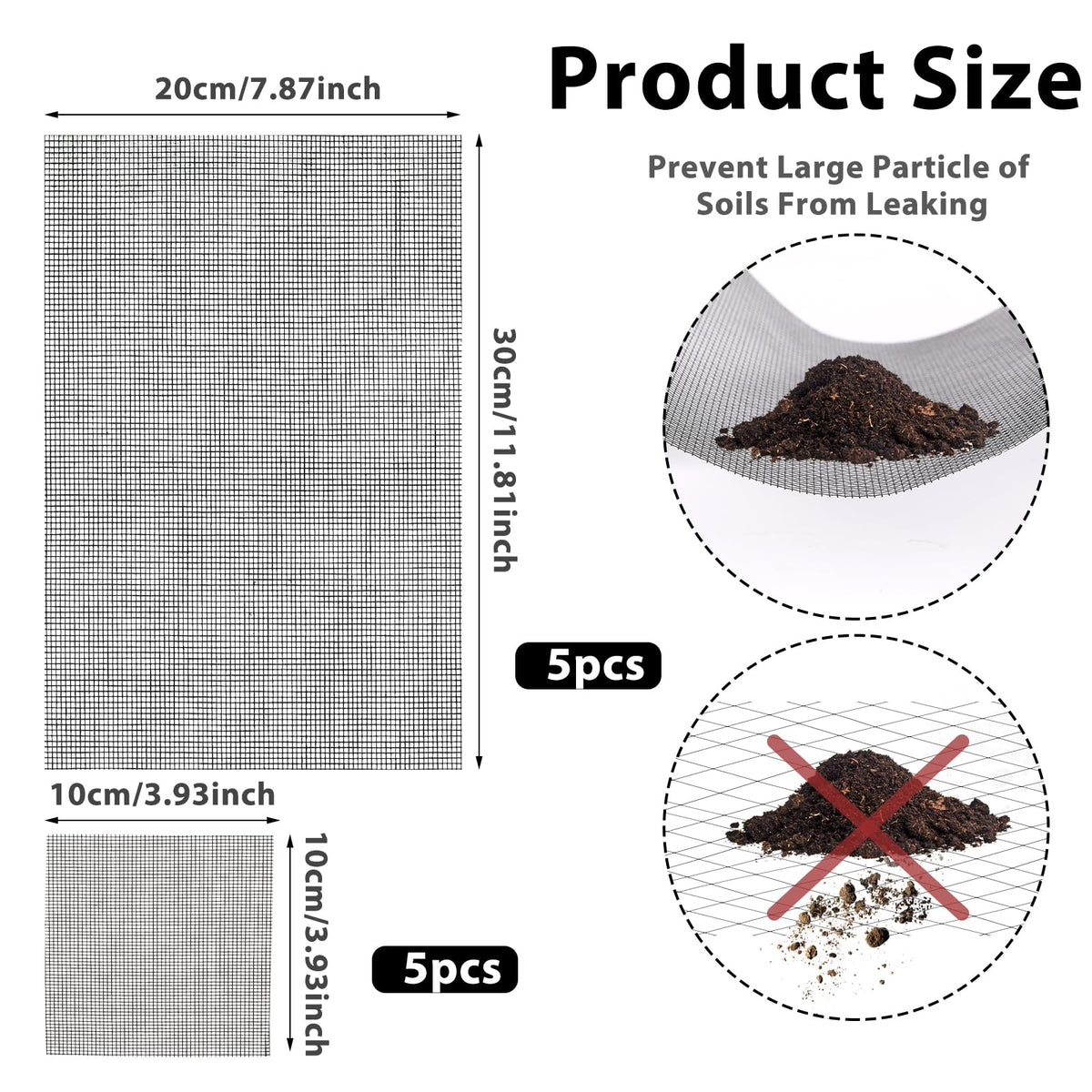 Mozeat Lens flower pot hole mesh pad 10x10cm for versatile pot bottom protection.
