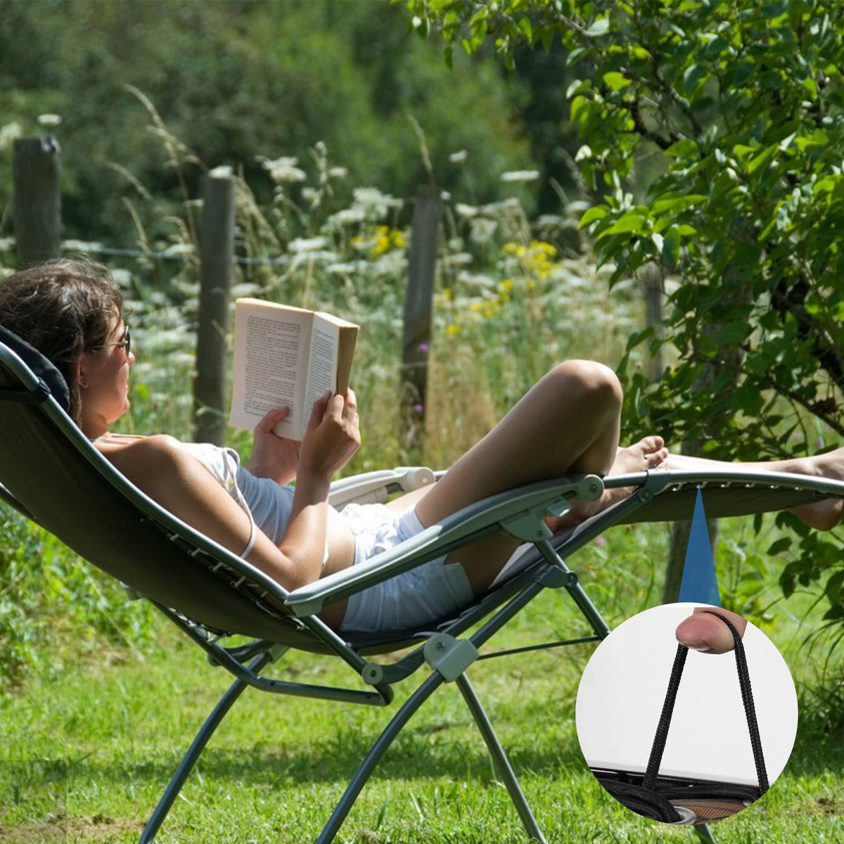 Mozeat Lens outdoor recliner in garden with replacement cords
