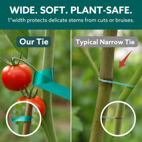 MOZZPAD plant tie tape close-up showing soft, flexible PVC cushions stems.