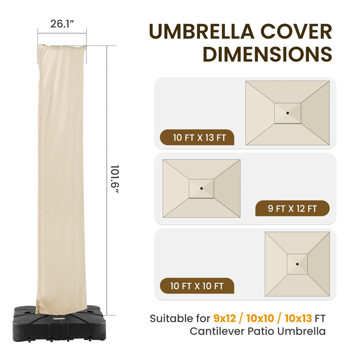 MPL Shade umbrella cover includes telescopic pole for easy installation