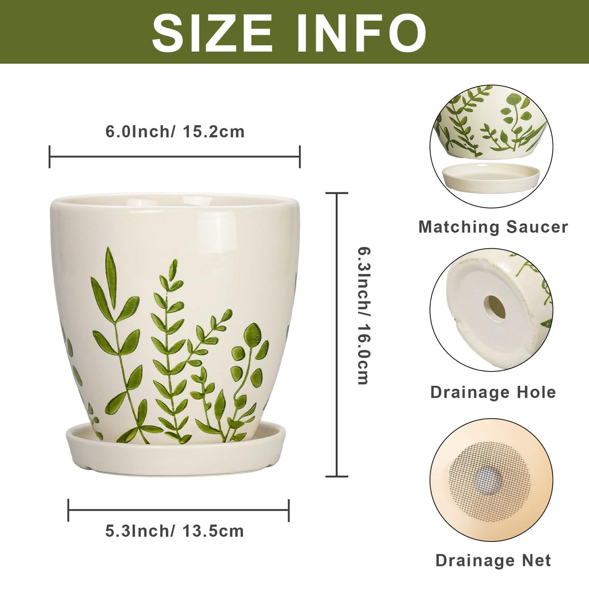 MPotTo ceramic pot with drainage hole promotes airflow and healthy roots