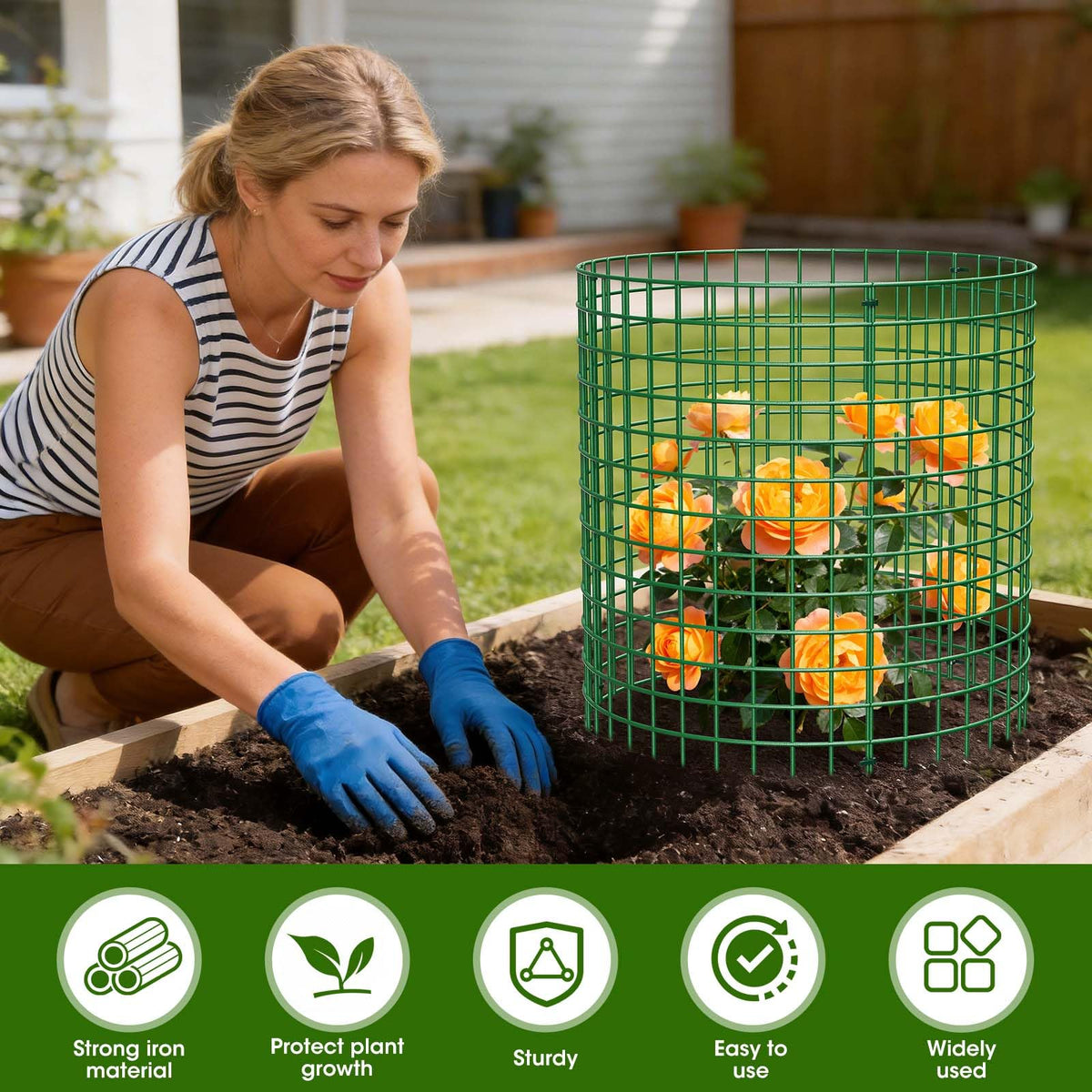MQHUAYU 13x13 green metal wire mesh cages blend with garden while protecting plants