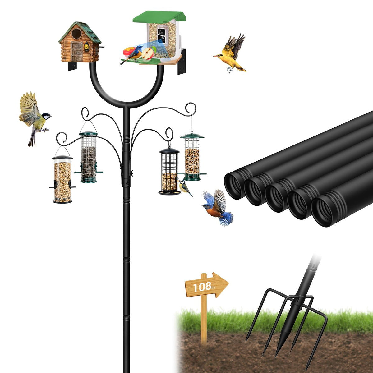 MQHUAYU bird feeder pole with extendable height for versatile placement.
