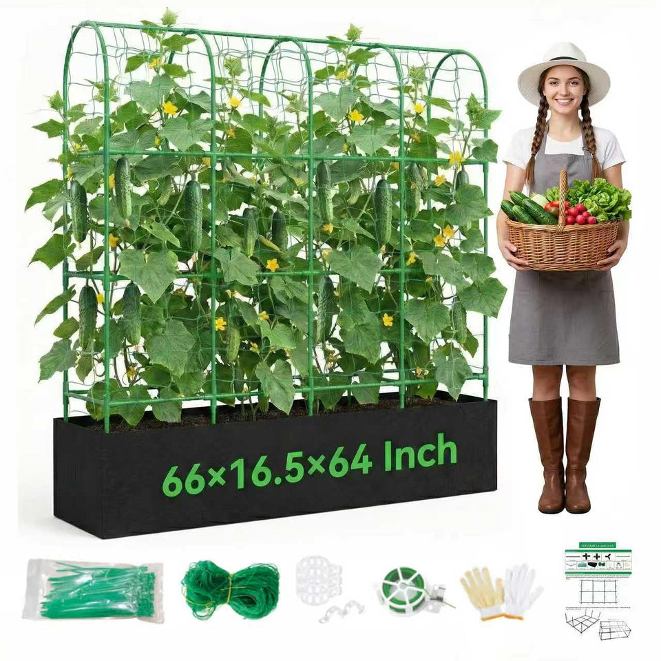 MQHUAYU cucumber trellis arch 66in supports climbing plants for easy harvest.