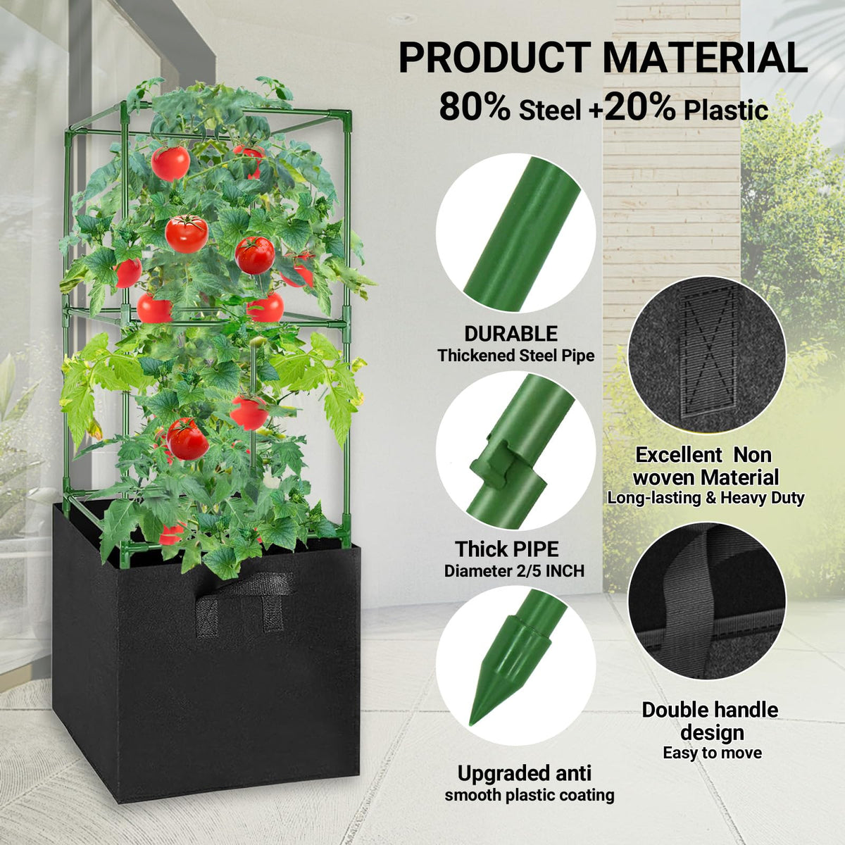 MQHUAYU heavy-duty square tomato stakes provide sturdy plant support.