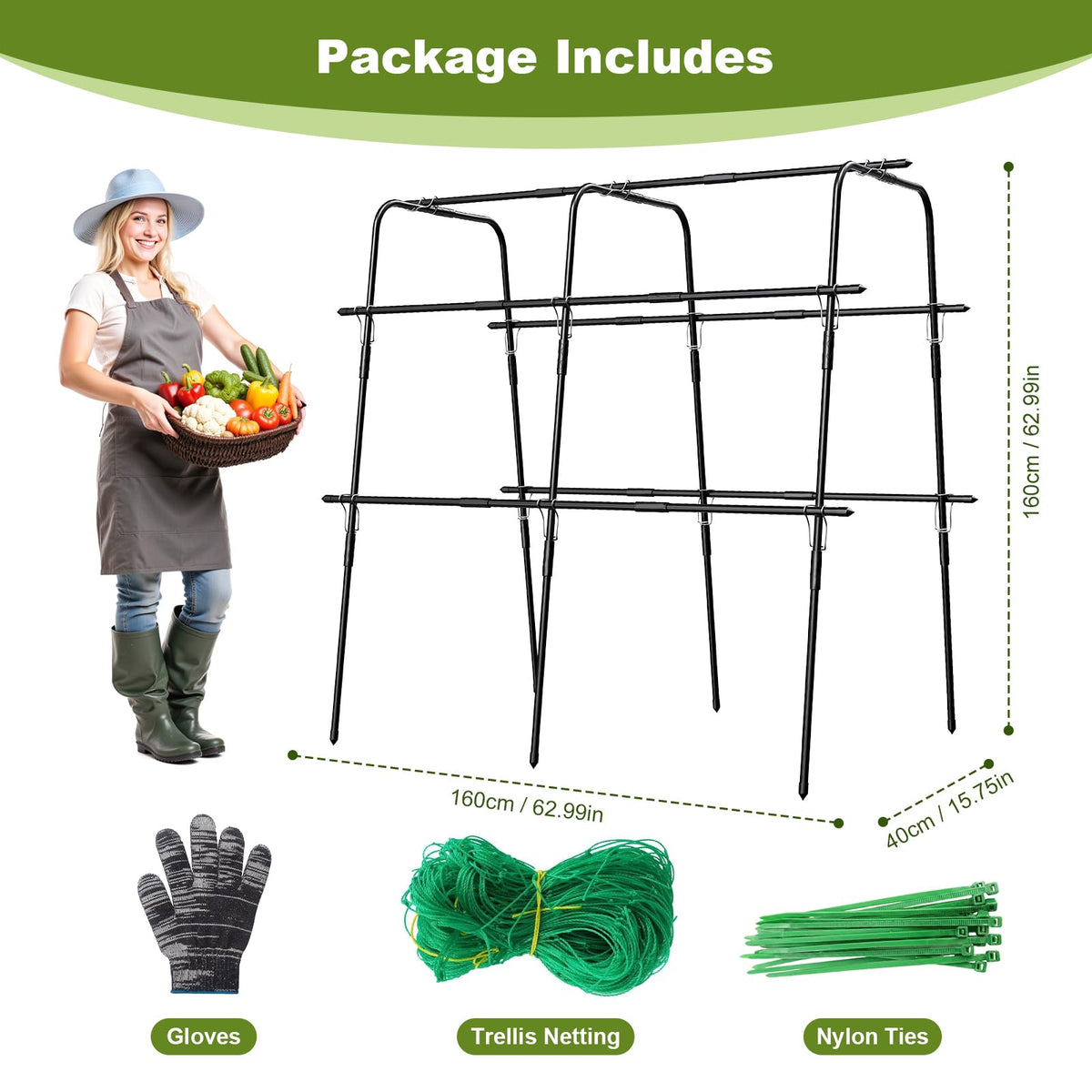 MQHUAYU raised-bed compatible trellis fits 63x15.8x63 inch garden layout.