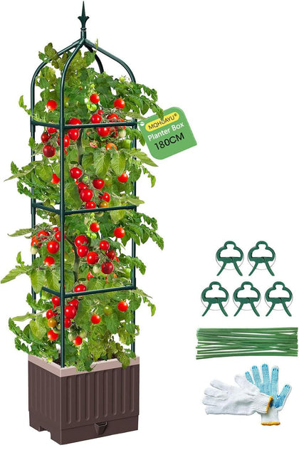 MQHUAYU raised garden bed with trellis supports vertical growth for climbing plants.