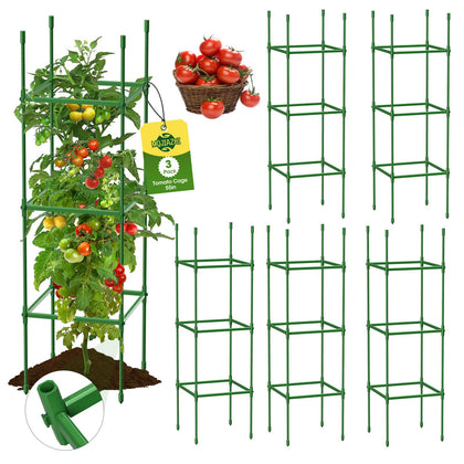 MQJIAZHI 6-pack square tomato cages ready for quick setup and sturdy plant support.