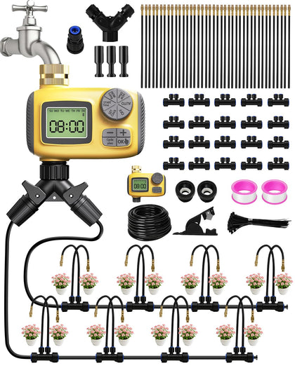 MQJIAZHI 66ft drip irrigation timer enables hands-free automated watering for busy days.