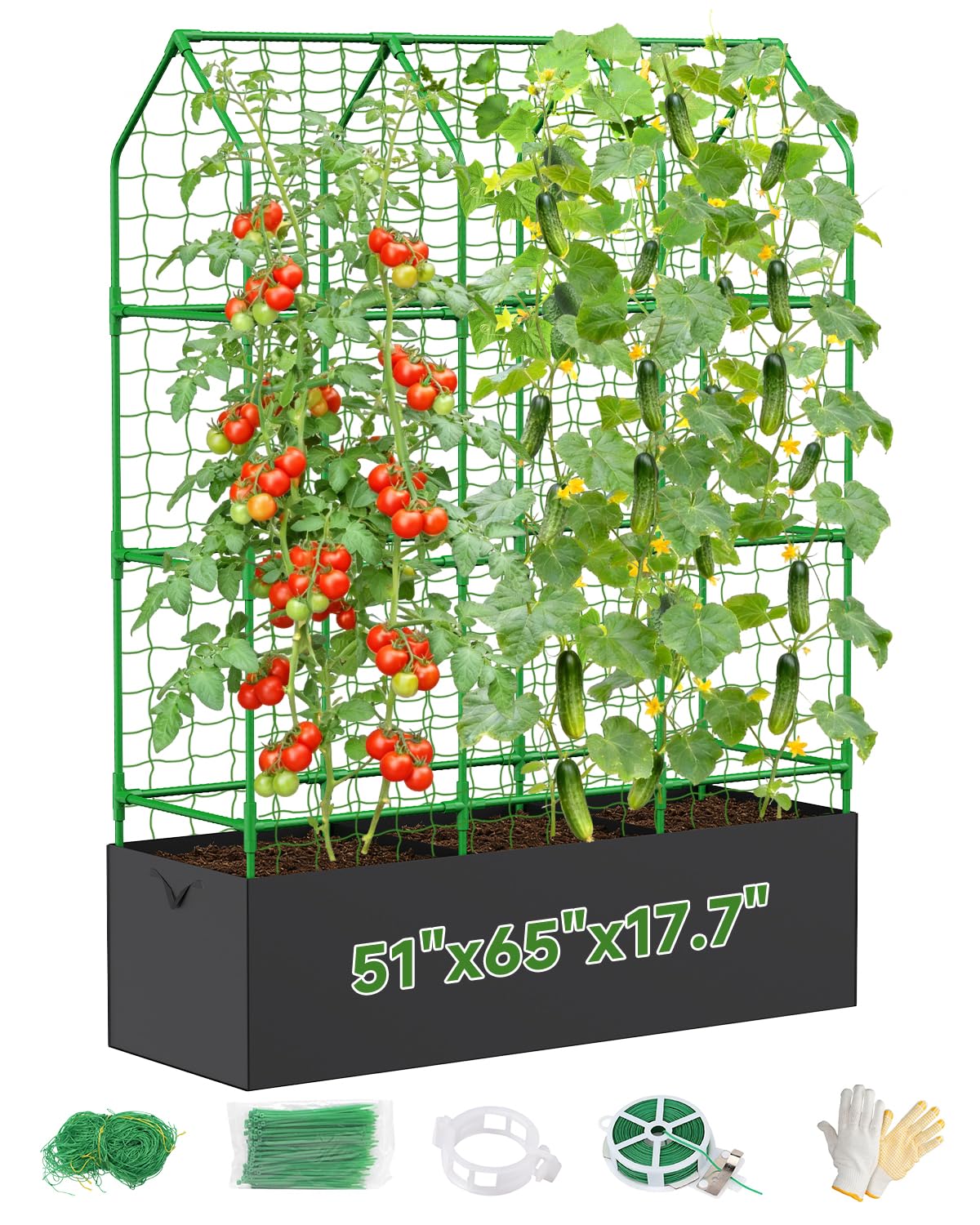 MQJIAZHI cucumber trellis with grow bag supports climbing vines outdoors.