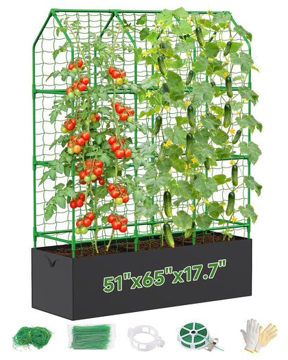 MQJIAZHI cucumber trellis with grow bag supports climbing vines outdoors.