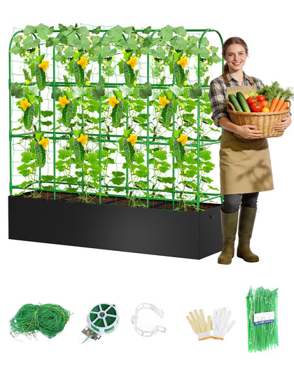 MQJIAZHI cucumber trellis with grow bags in full setup for convenient outdoor gardening