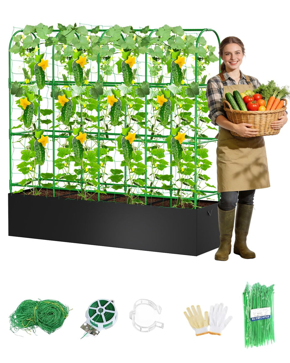 MQJIAZHI cucumber trellis with grow bags in full setup for convenient outdoor gardening