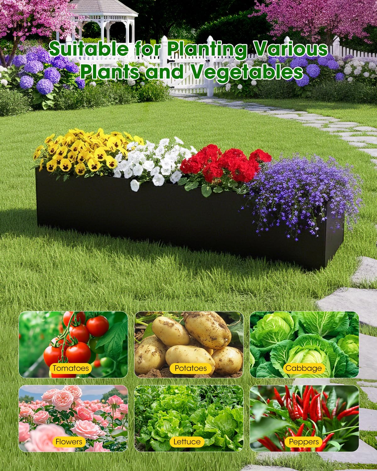 Versatile for balconies and small patios with planter bags.