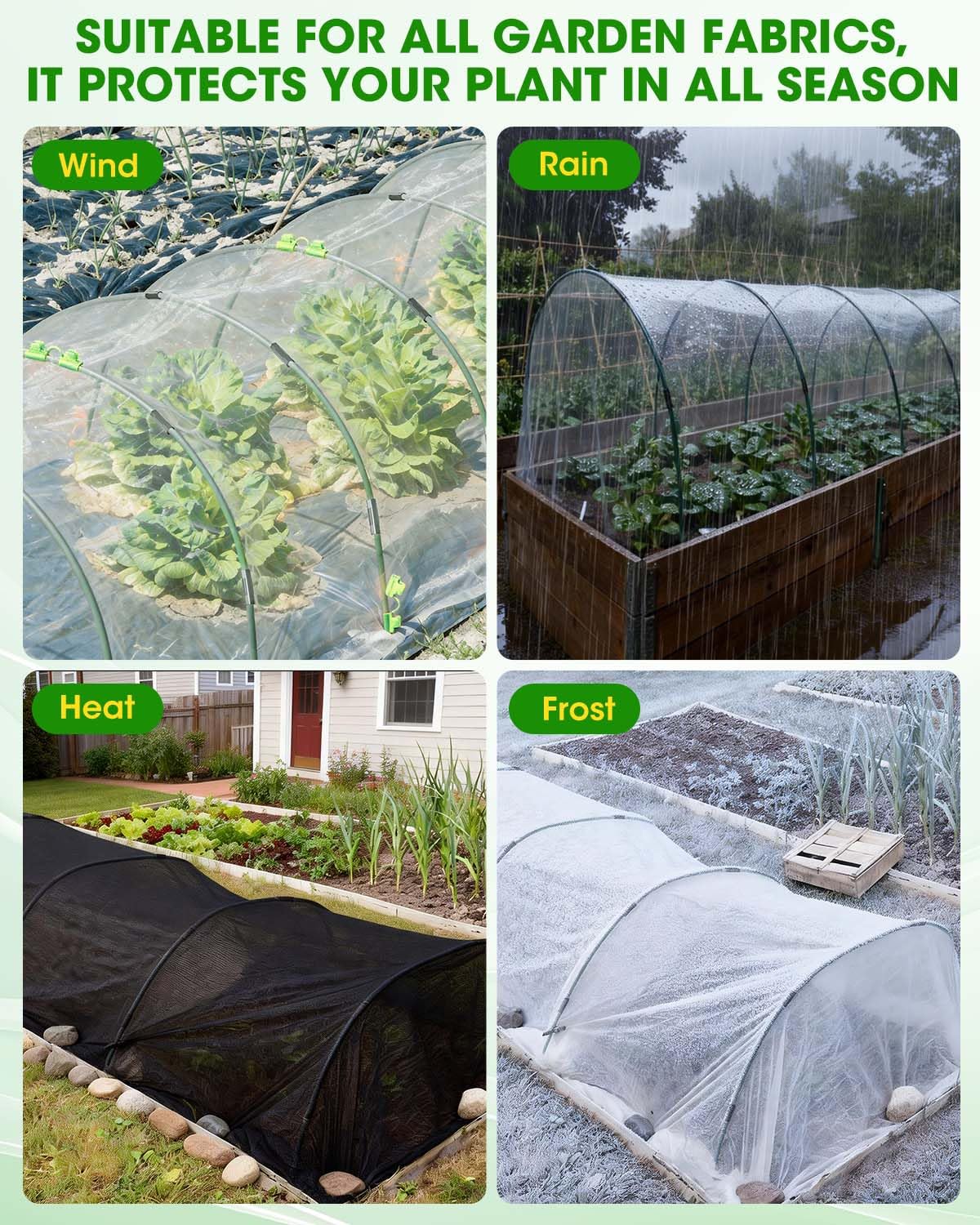 MQJIAZHI netting and shade nets fit over hoops for protection.