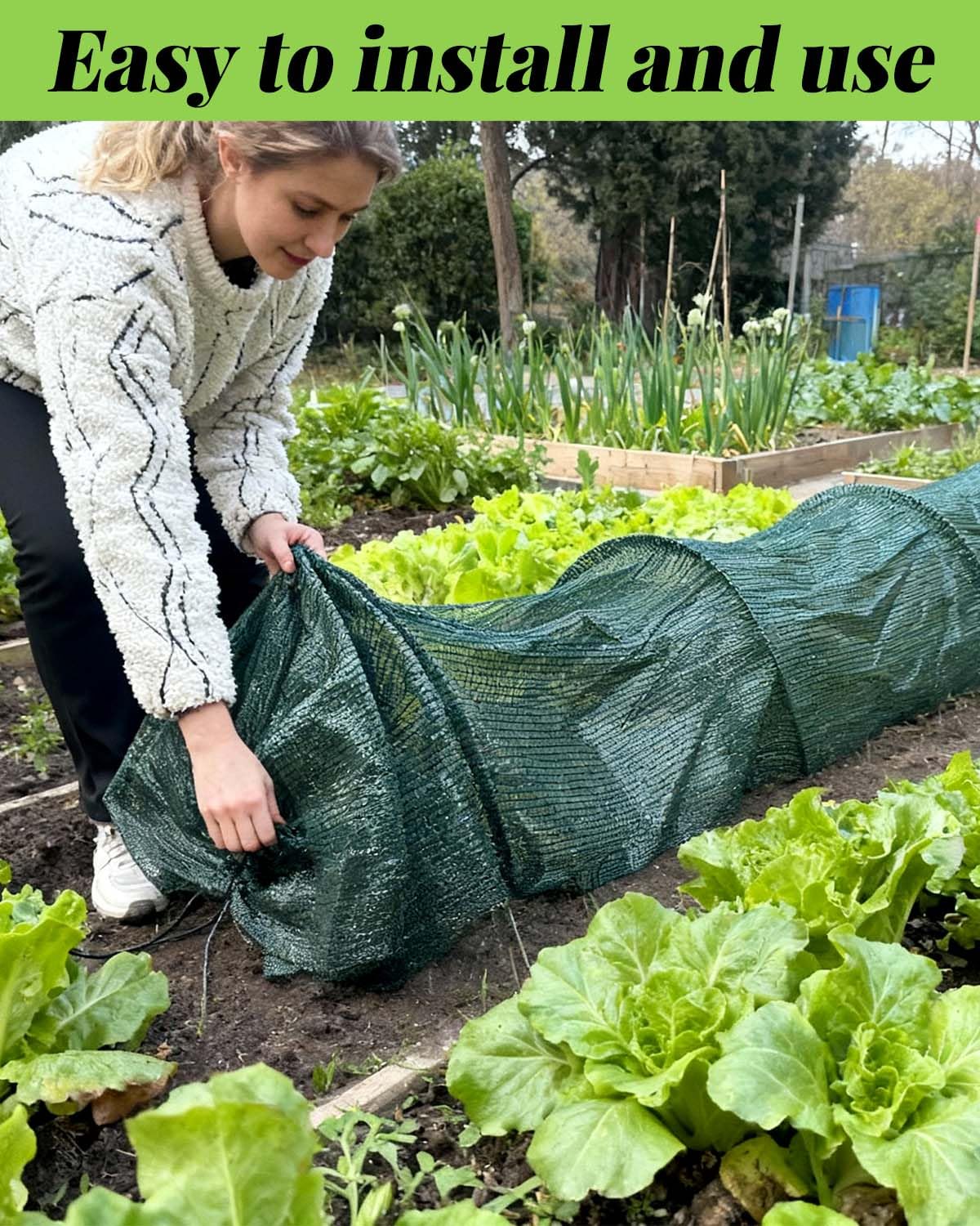MQJIAZHI tunnel used on raised beds guides seedlings under varied weather.