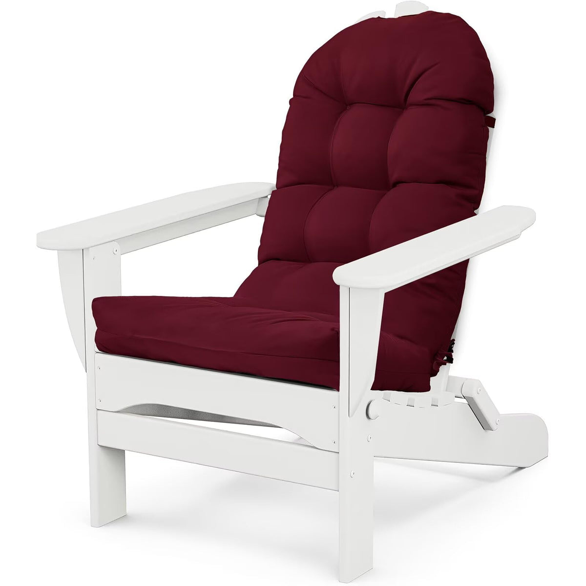 MQK Adirondack cushion with waterproof cover keeps outdoor seating dry.