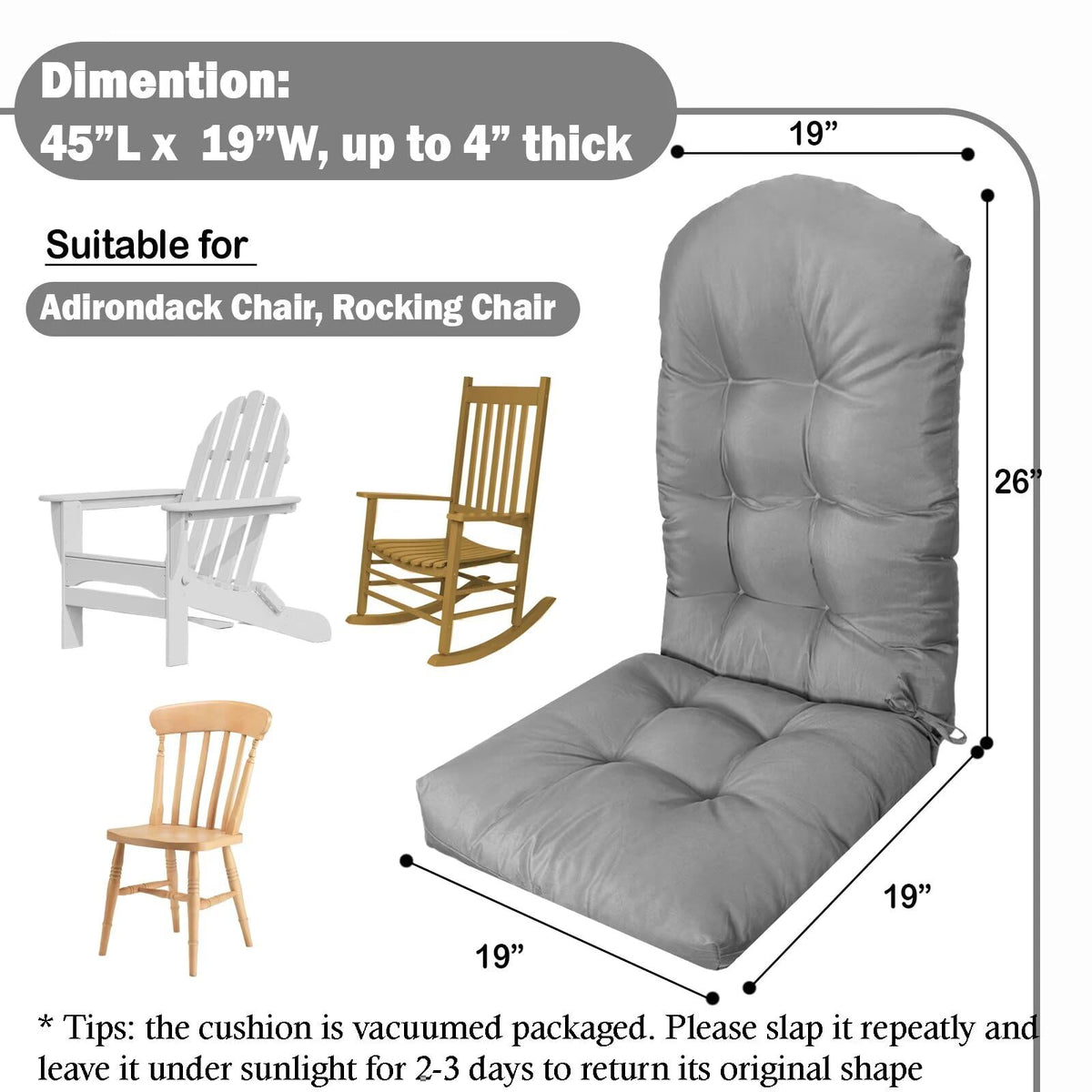 MQK large 44x19x4 inch cushions fit most chairs for full coverage