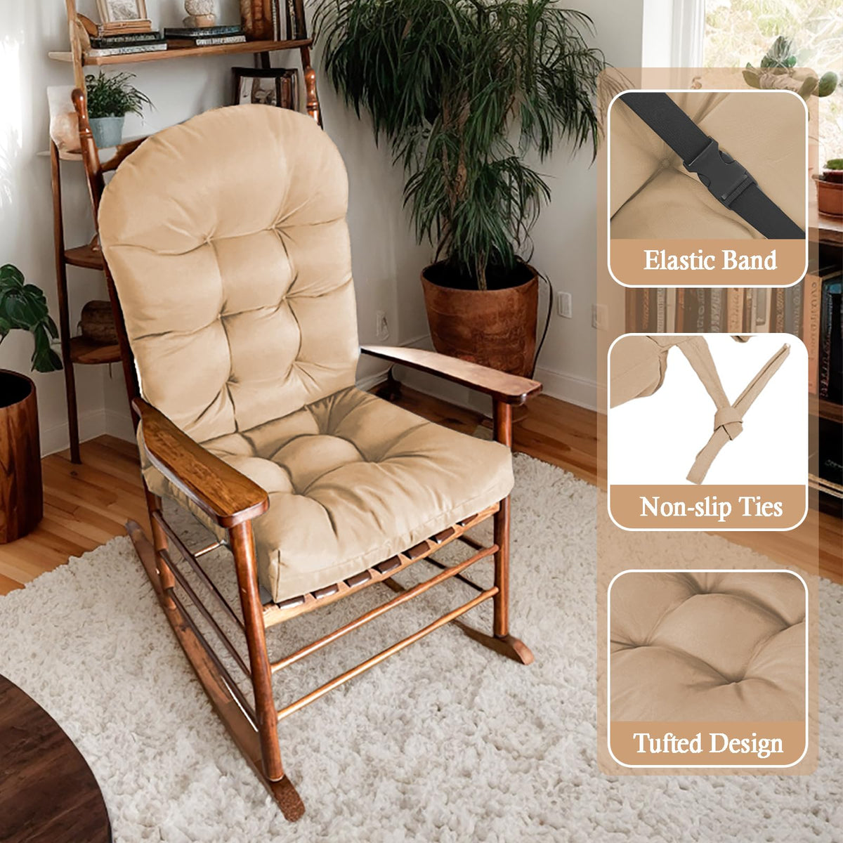 MQK rocking-chair cushion with PP cotton insert shown for soft support.