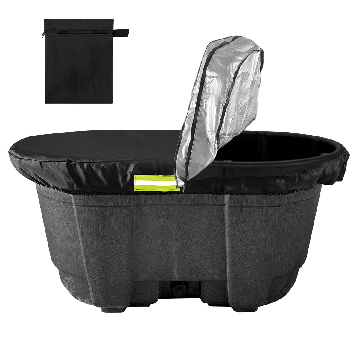 MQLD Rubermaid 150 gallon stock tank cover with zipper, protecting from dust and weather.
