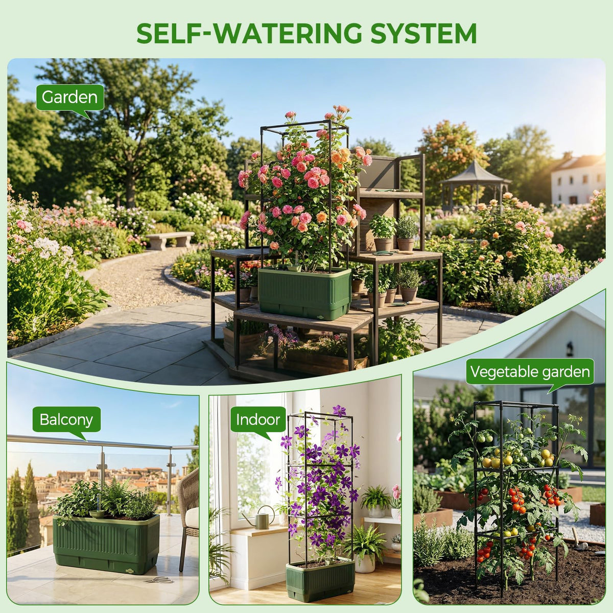 MQUPIN 3-in-1 design serves as cage, trellis, and adjustable planter.
