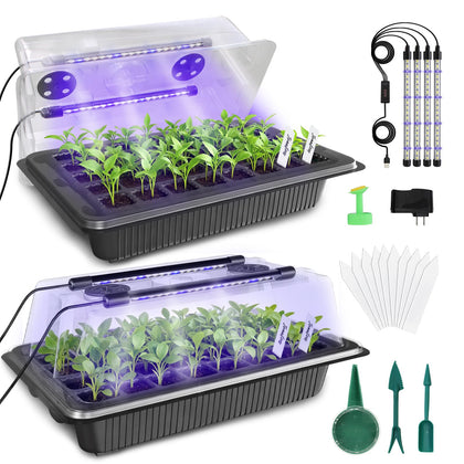 MQUPIN 80-cell seed tray with grow lights for rapid seed germination at home.