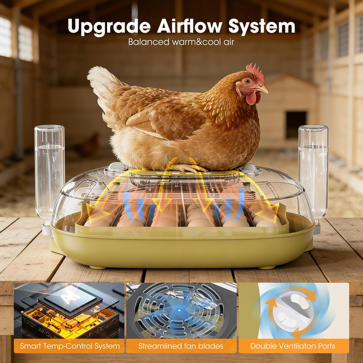 MQUPIN auto turning mechanism dial enabling precise egg rotation for healthy development.
