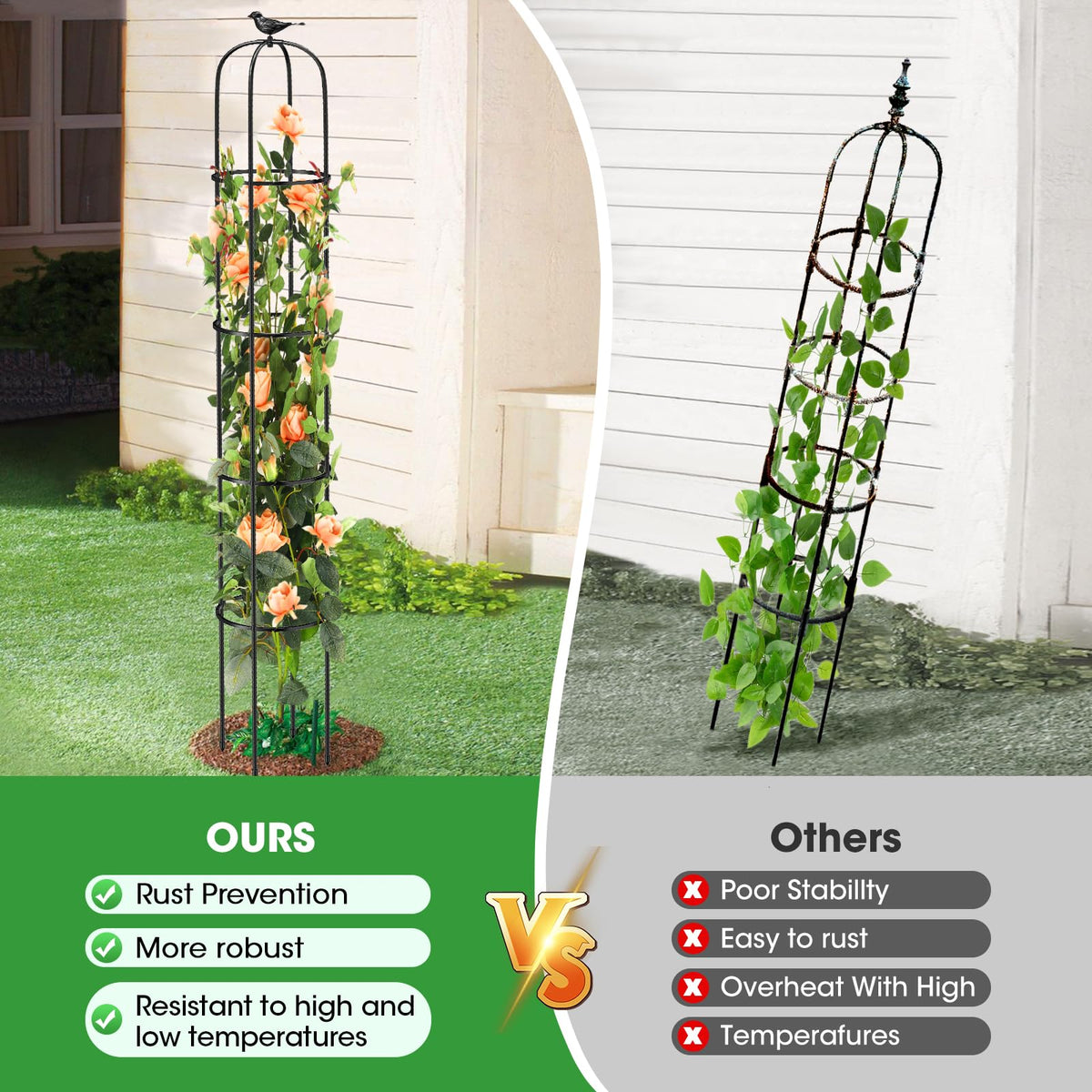 MQUPIN easy-install obelisk design saves setup time in garden.