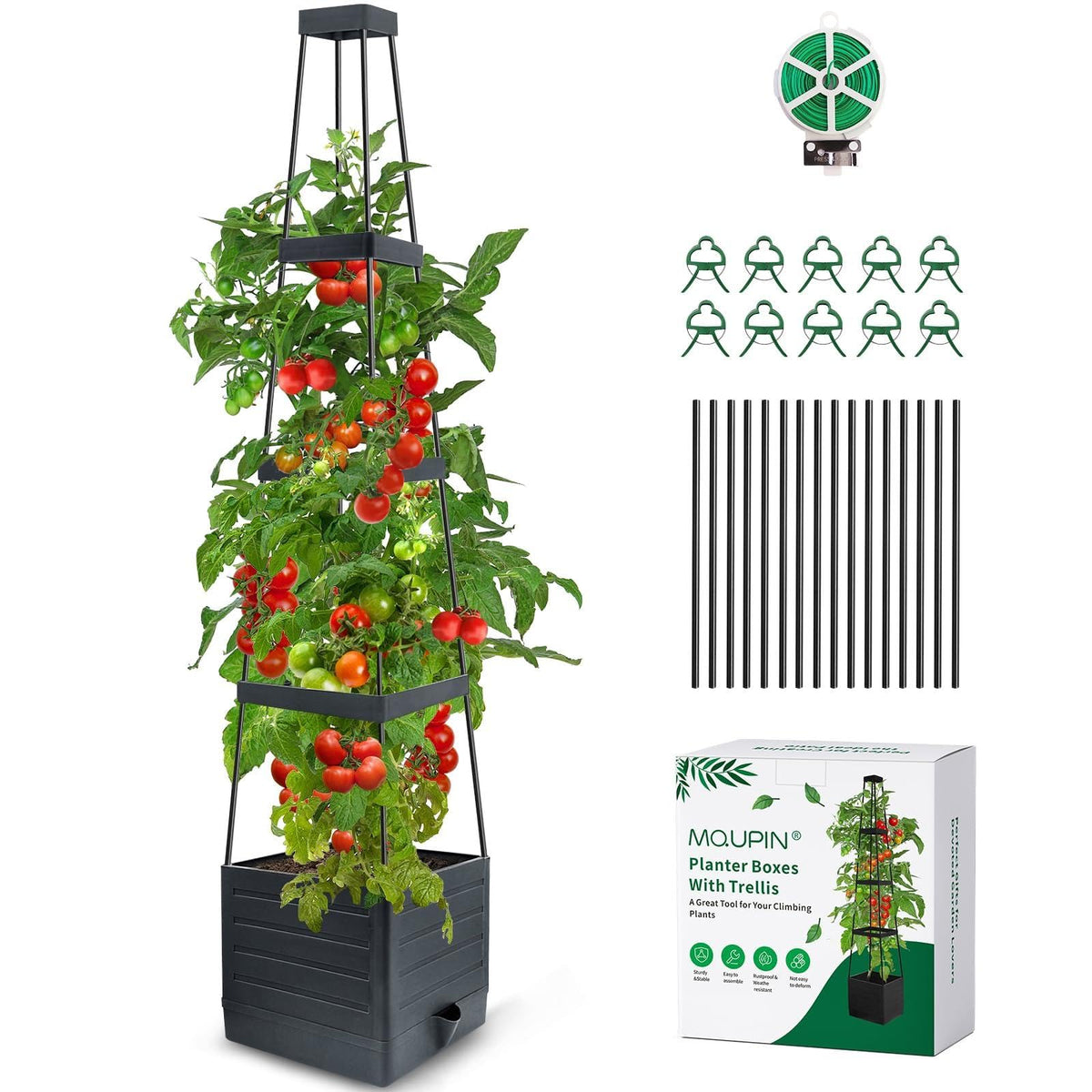 MQUPIN self-watering planter with trellis 57 inch tower for steady plant hydration