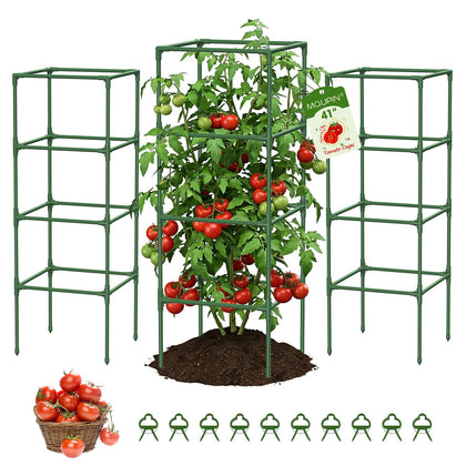 MQUPIN tomato cages in square 41x15x15 inch form support climbing vegetables with strong stability.