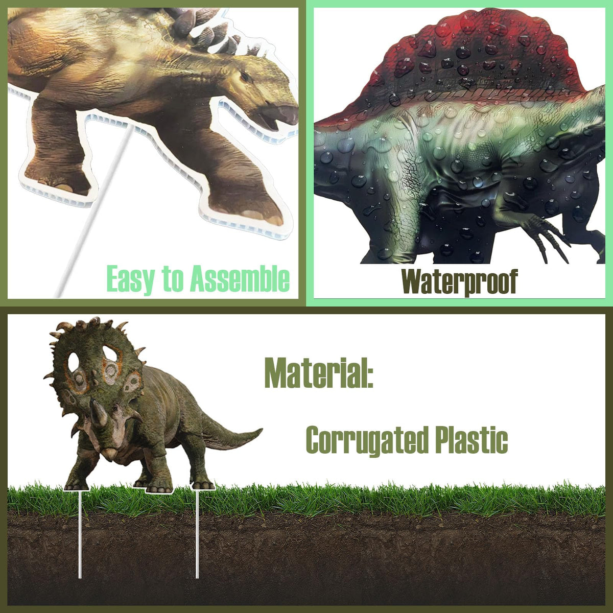 MQZQP dinosaur yard sign easy stake assembly supports quick yard setup.