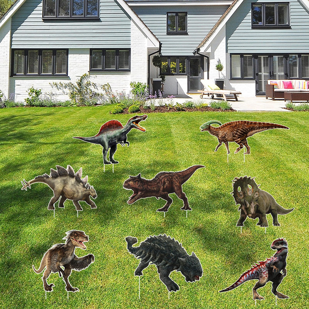 MQZQP dinosaur yard sign set 8 pcs for an eye-catching outdoor Jurassic party.