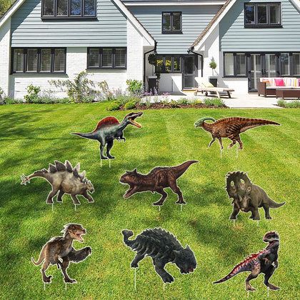MQZQP dinosaur yard sign set 8 pcs for an eye-catching outdoor Jurassic party.