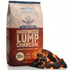 Mr. Bar-B-Q 20 lb hardwood lump charcoal bag for high-heat grilling and clean burn.