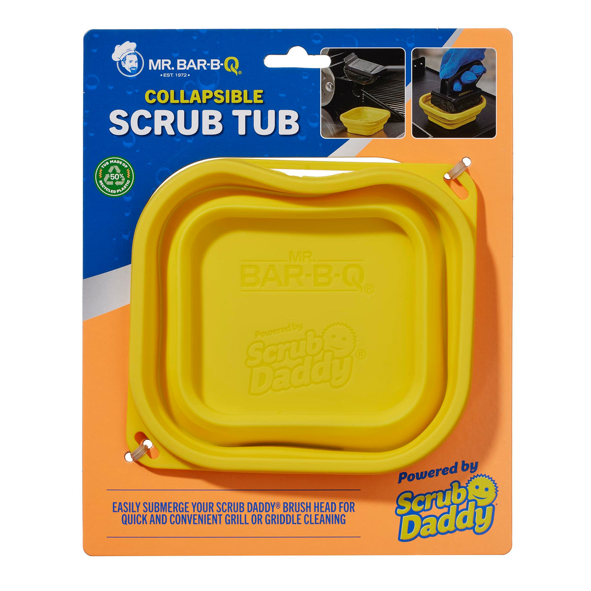 Mr. Bar-B-Q Collapsible Scrub Tub assembled for rapid grill brush cleaning.
