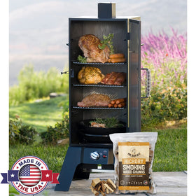 Mr. Bar-B-Q Hickory chunks in smoker session create deep, persistent smoke flavor.