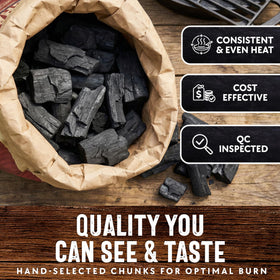 Mr. Bar-B-Q hardwood lump charcoal provides long burn time for extended sessions.