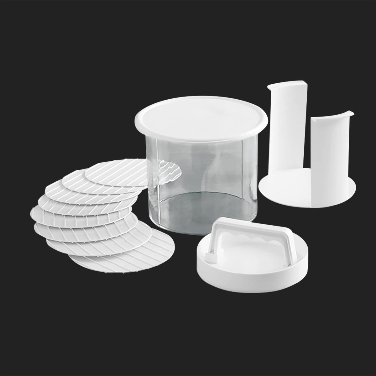 Mr. Bar-B-Q press lid storage container keeps patties organized in the fridge.