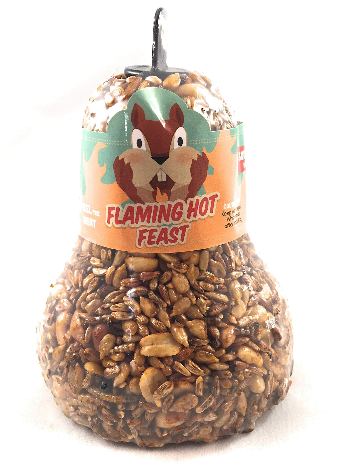 Close-up of Flaming Hot Feast ingredients highlighting seeds and mealworms