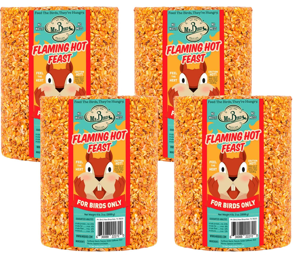 Mr. Bird Flaming Hot Feast cylinder front view attracts a wider variety of birds