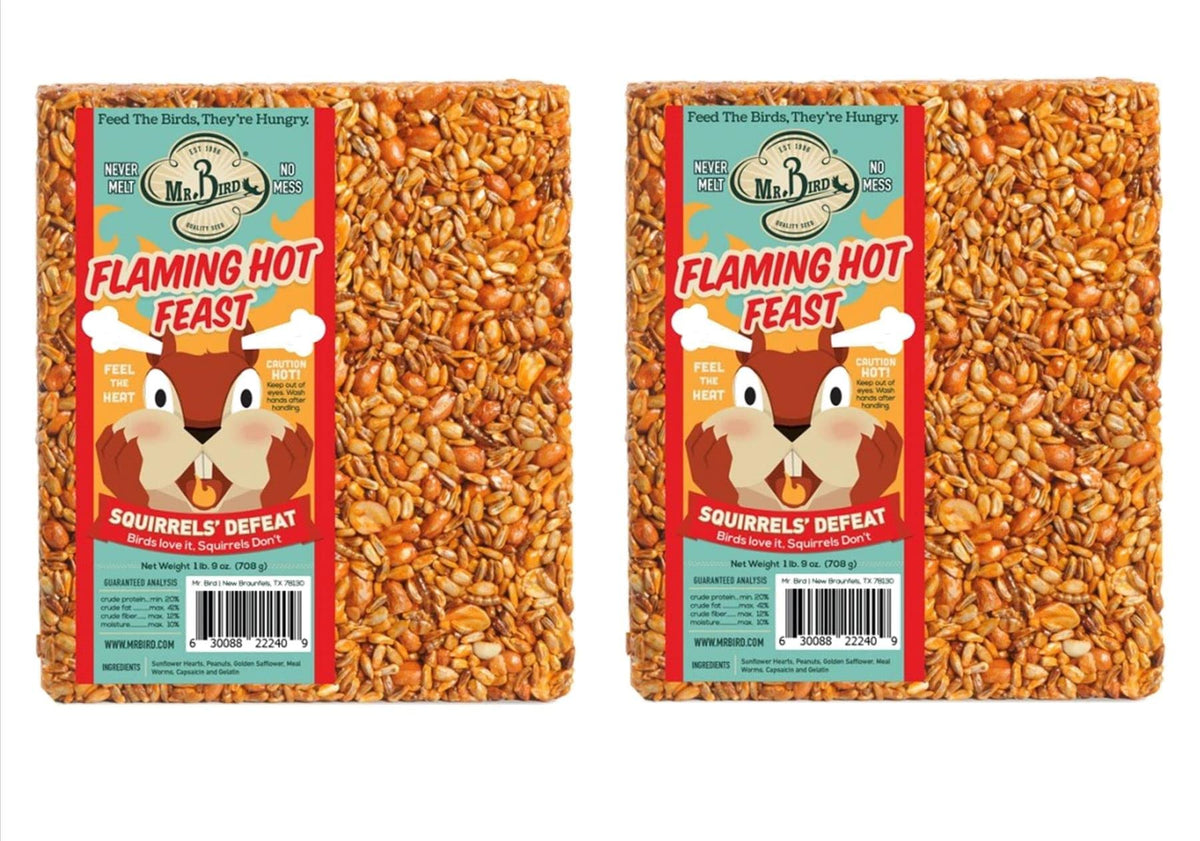 Close-up of Mr. Bird Flaming Hot Feast ingredients drawing birds and deterring squirrels.