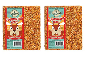 Mr. Bird Flaming Hot Feast large block on a feeder attracts many birds while reducing waste.