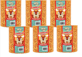 Mr. Bird Flaming Hot Feast seed cylinder image; no-melt formulation reduces summer mess while feeding birds