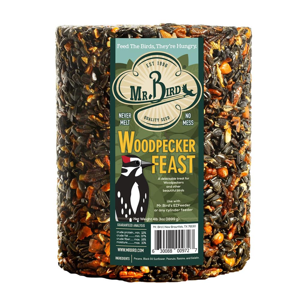 Mr. Bird Woodpecker Feast seed cylinder draws woodpeckers and other backyard birds to your feeder