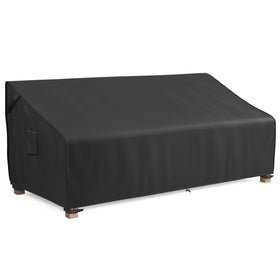 MR. COVER 3-seater outdoor couch cover on a wicker sofa showing waterproof, secure protection