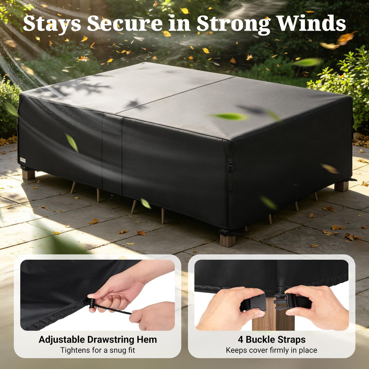 MR. COVER padded handles simplify installation and removal.
