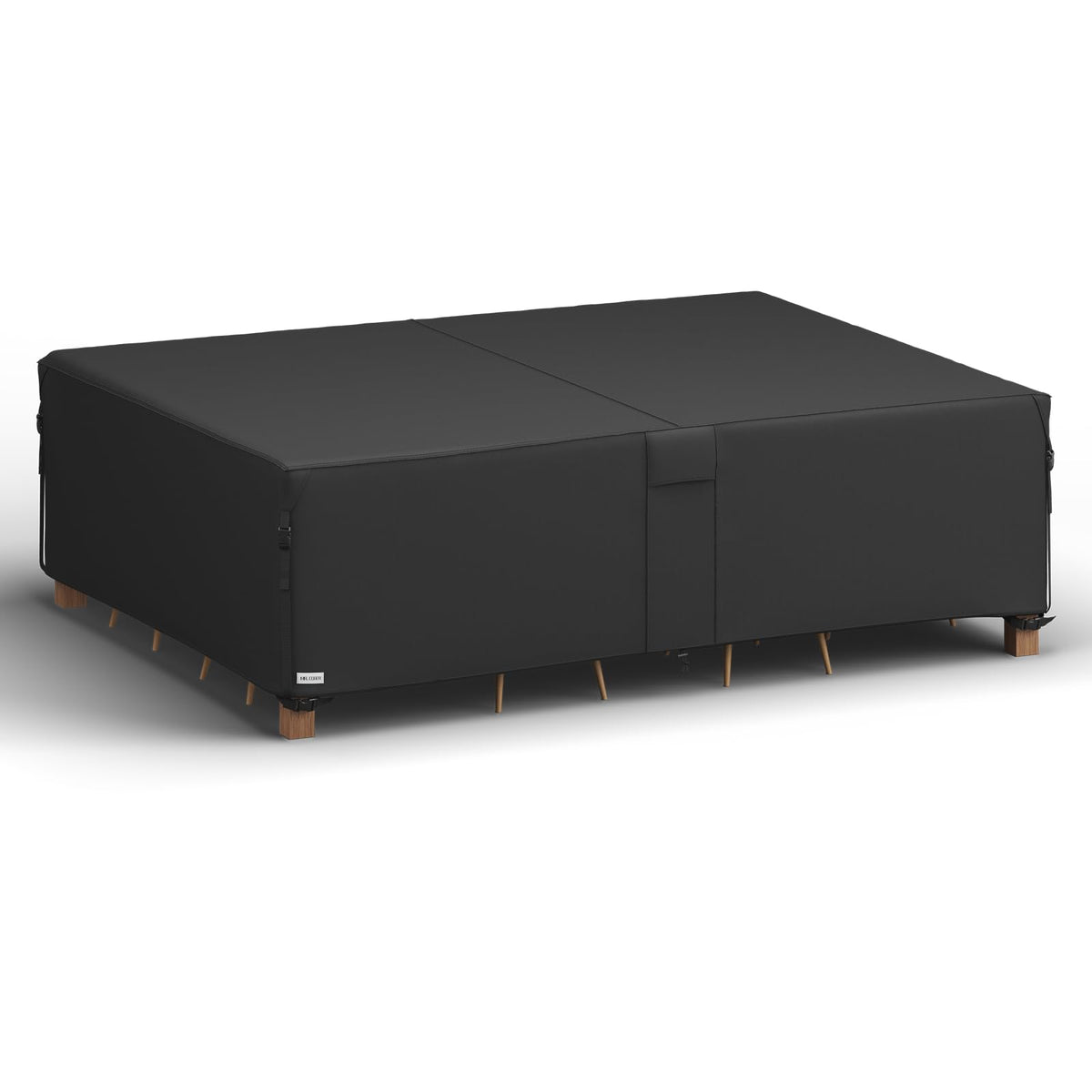 MR. COVER heavy-duty patio cover over 109L x 84W x 28H setup protects outdoor furniture from the elements.