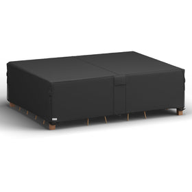 MR. COVER heavy-duty patio cover over 109L x 84W x 28H setup protects outdoor furniture from the elements.