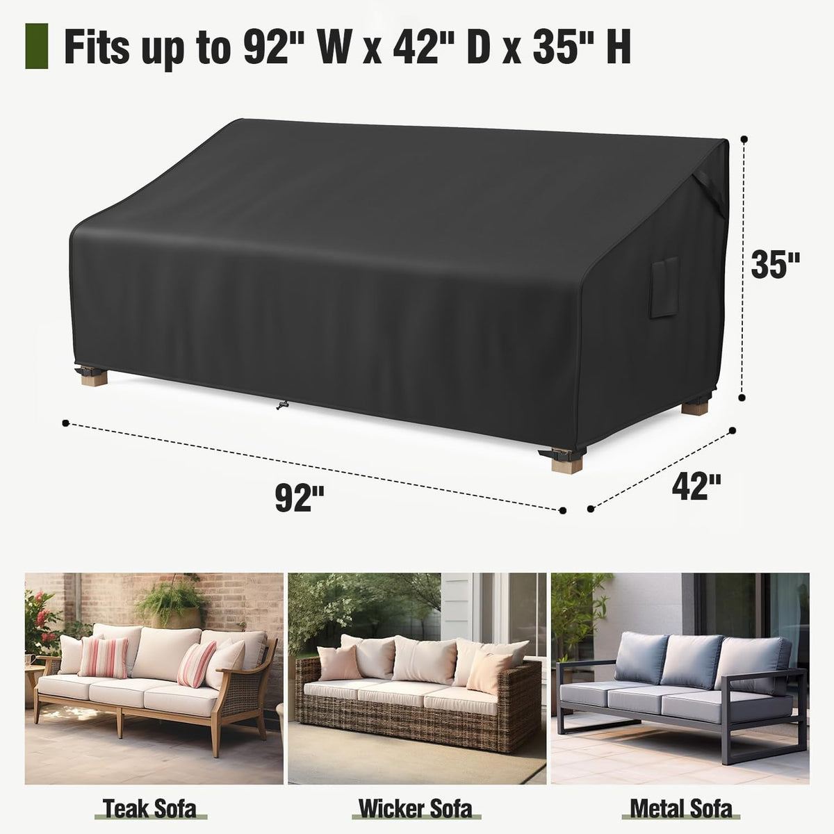 MR. COVER heavy-duty polyester fabric protects against tears and fading on outdoor furniture.