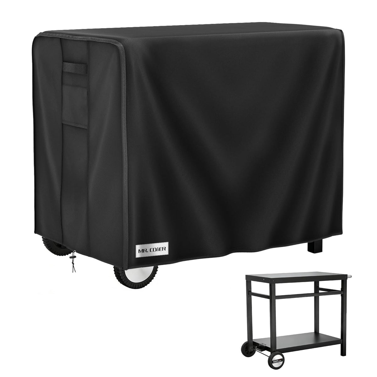 MR. COVER outdoor prep table cover, 40-inch front view, guards against rain and sun.